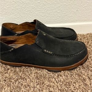 Olukai Moloa Mens Black Nubuck Leather Slip on Loafers Shoes Size 10.5